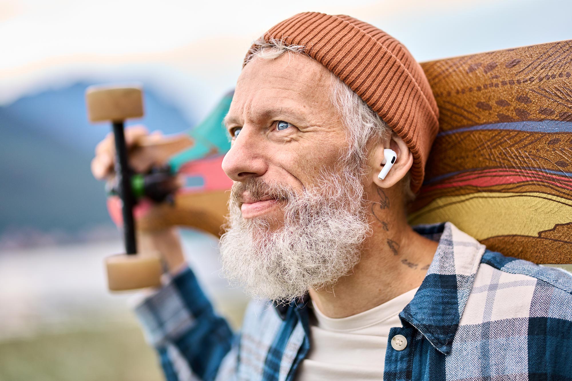 Active Cool Bearded Old Hipster Man