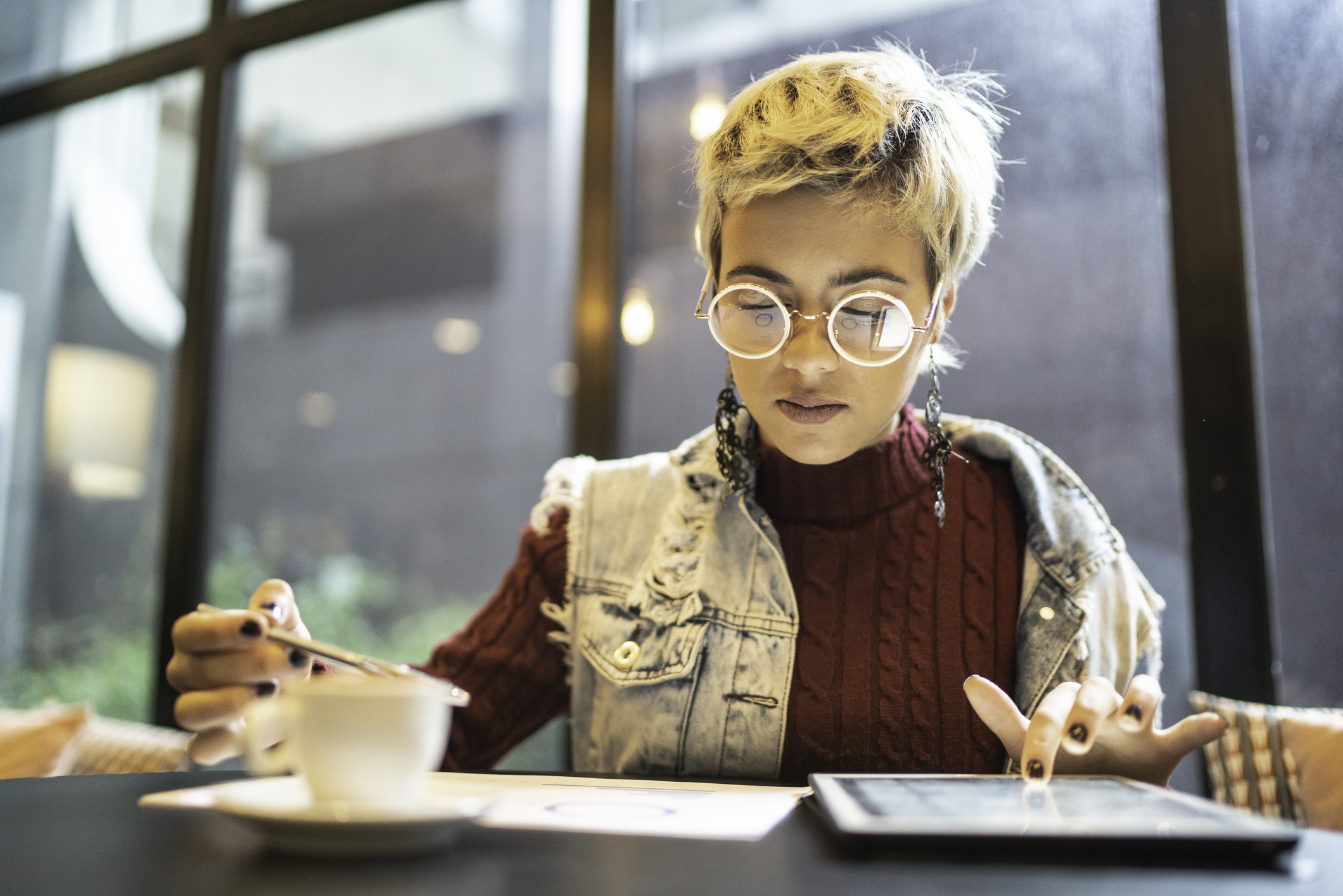person studying with tablet