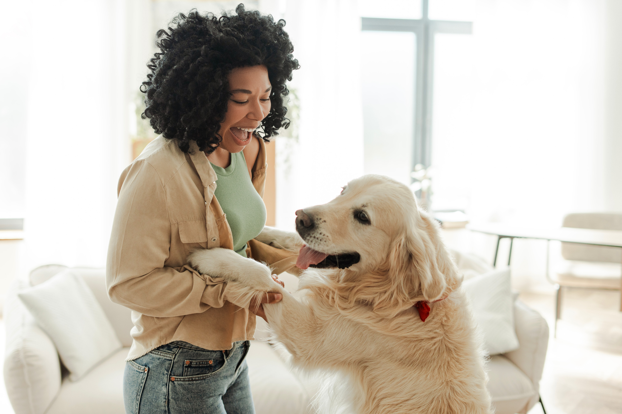woman holds dog paws