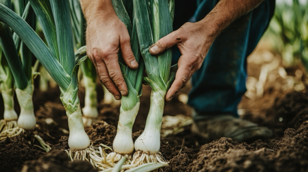 Farmers Hand Holding Fresh Green Leeks 1