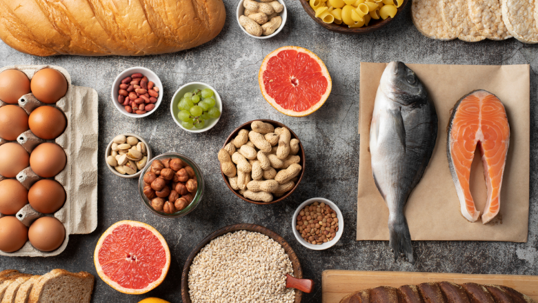 common food allergens laid outon table