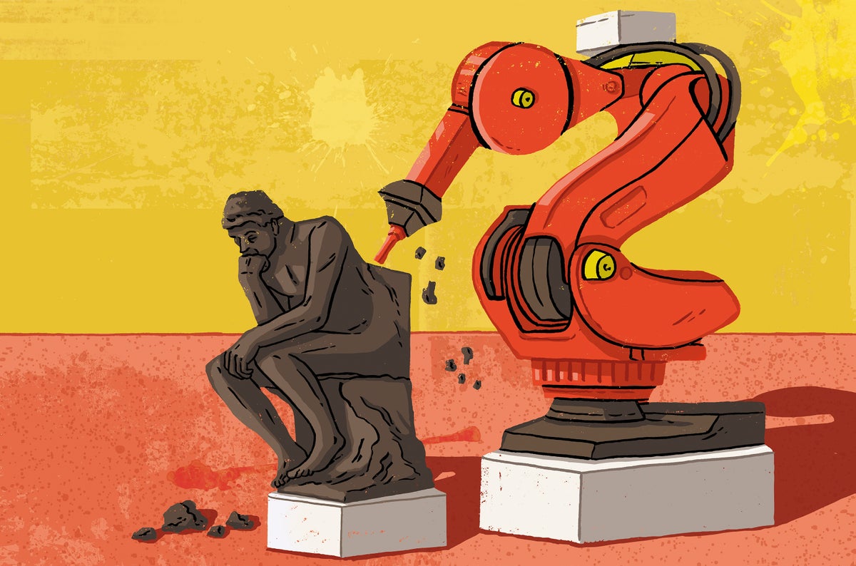 robot artist scultping the thinker