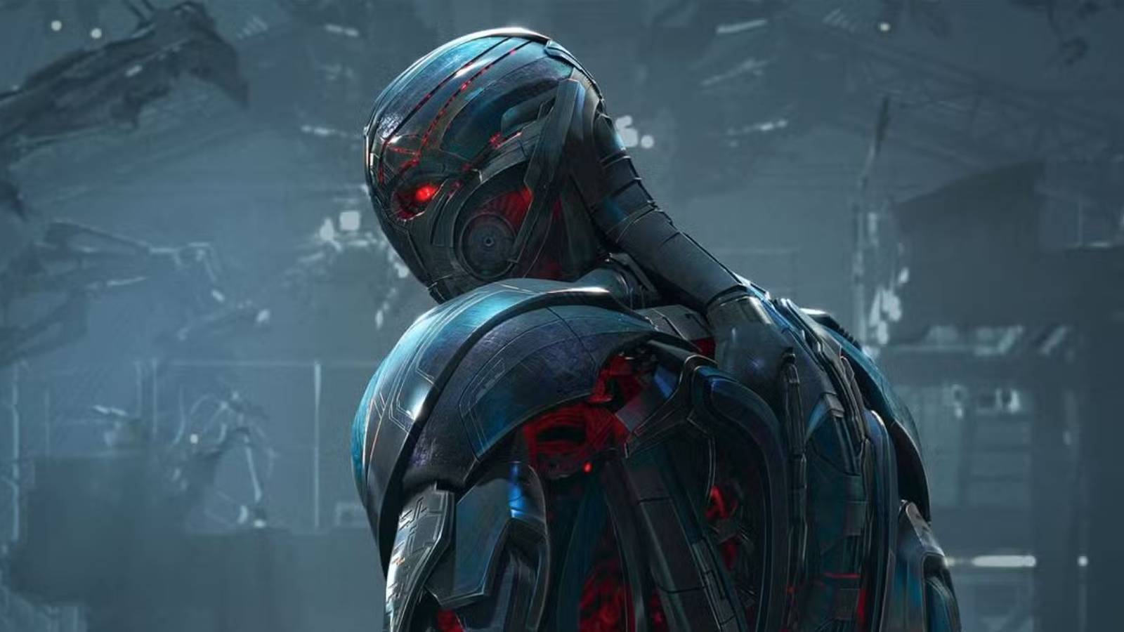 ultron from age of ultron looking over his shoulder