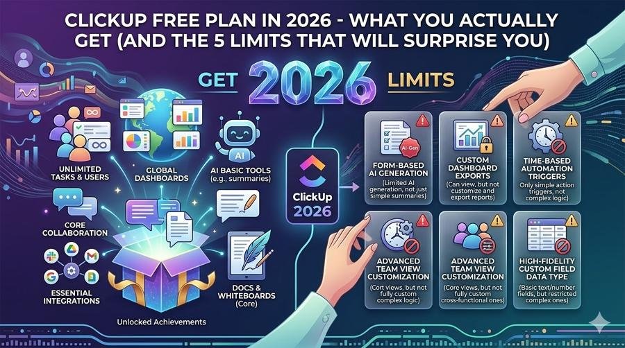 ClickUp Free Plan in 2026 What You Actually Get (And the 5 Limits That Will Surprise You) 1 ClickUp Free Plan in 2026