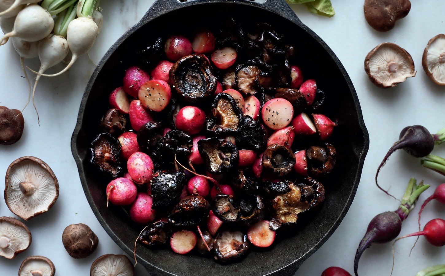 balsamic mushrooms and radishes