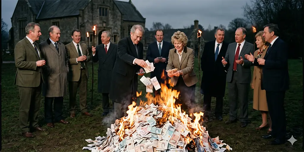 Cost of Renewables To Hit 40bn in2030 2 Gemini British politicians around a bonfire of British money