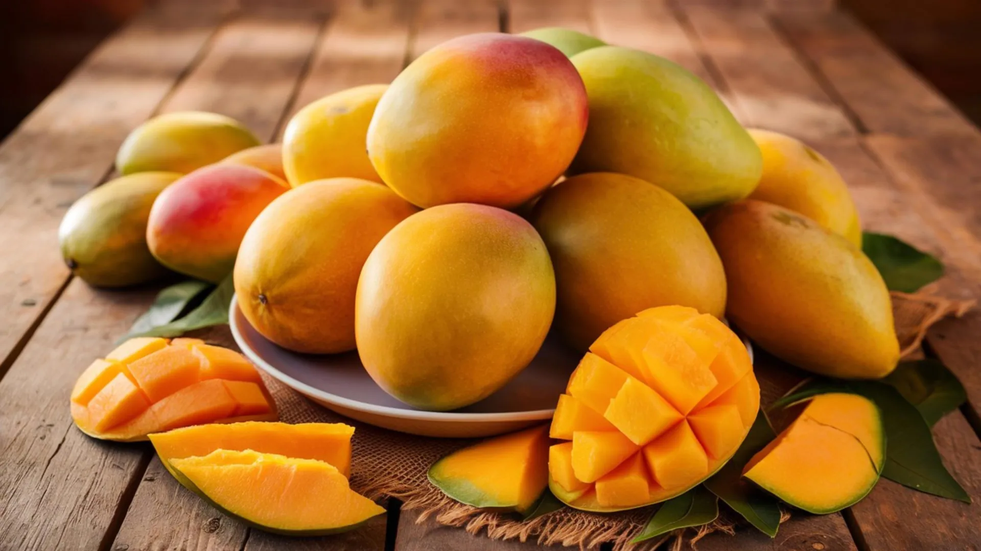 mangoes on wood table