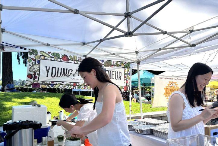 Niko Matcha co founders and young entrepreneurs Hailey Lim and Ella Chang prepare matcha drinks